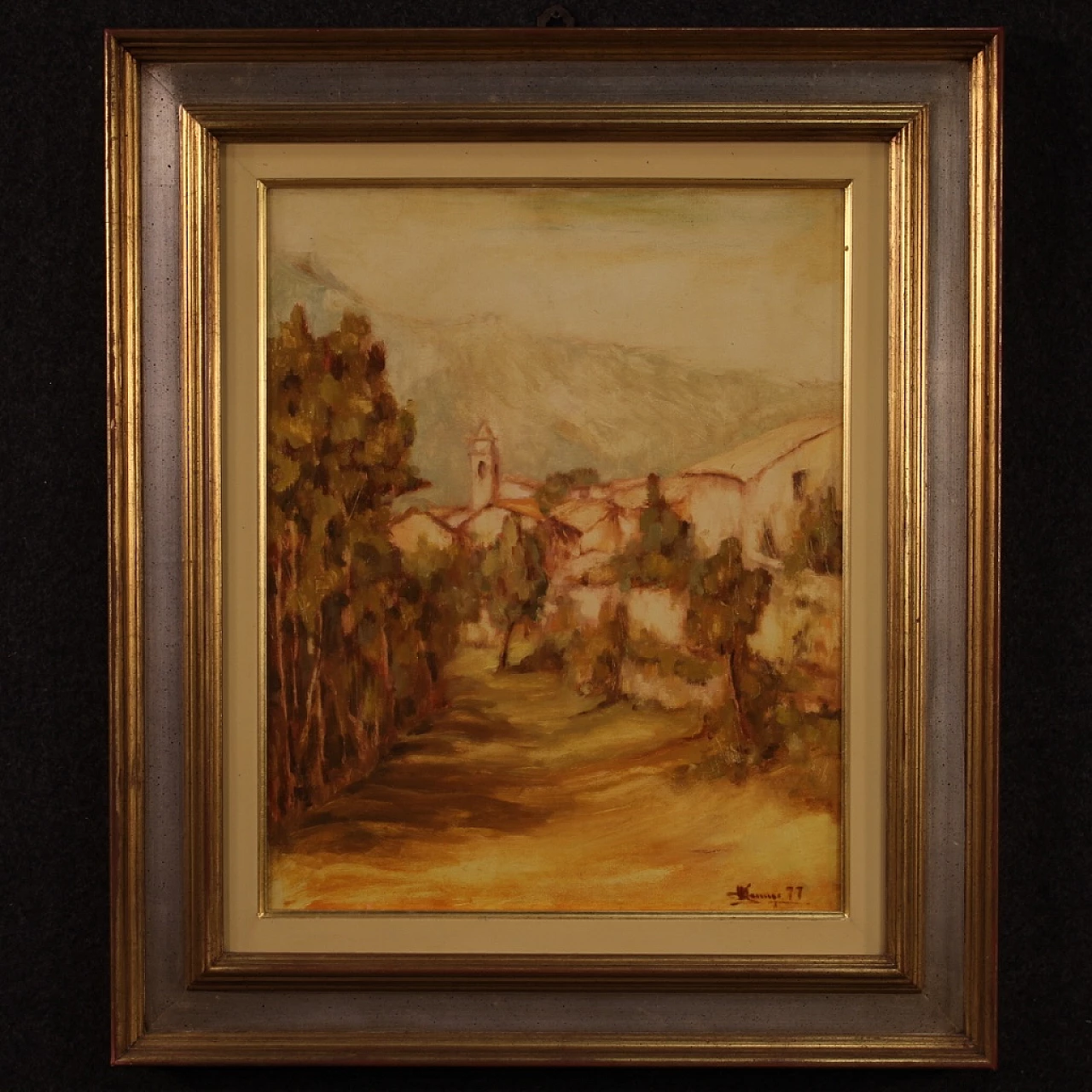 Italian painting of country village view, oil on canvas, 1977 6