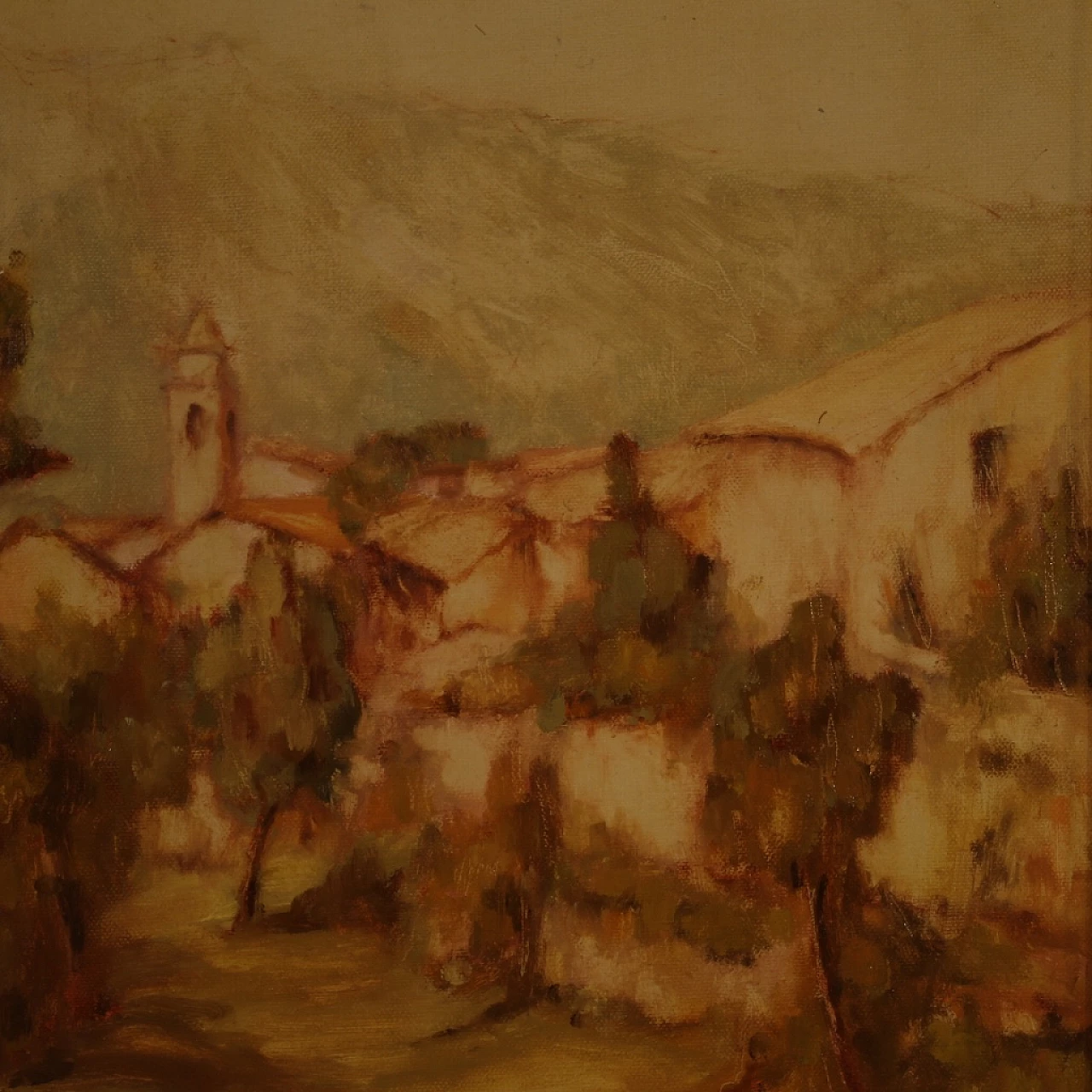 Italian painting of country village view, oil on canvas, 1977 13