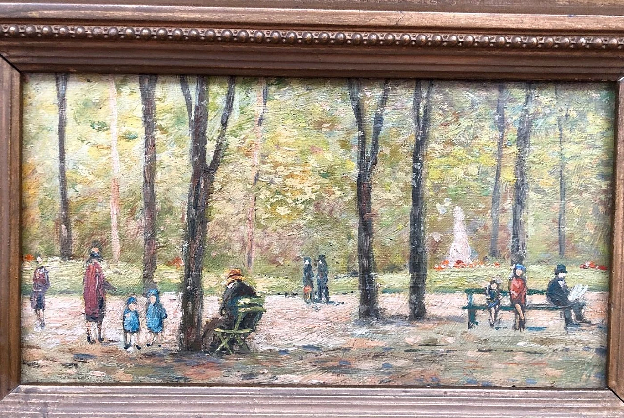 Oil on panel depicting characters in the park, early 20th century 2