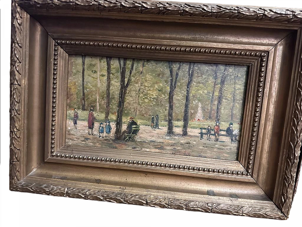 Oil on panel depicting characters in the park, early 20th century 3