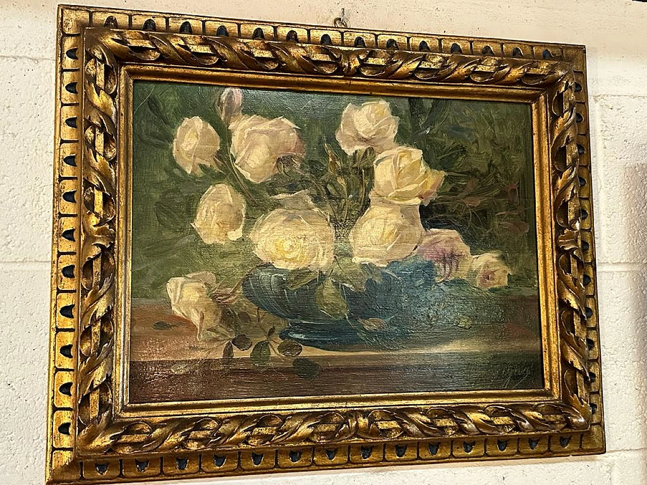 Pair of paintings with roses, oil on panel by A. Lomagno, early 20th century 3