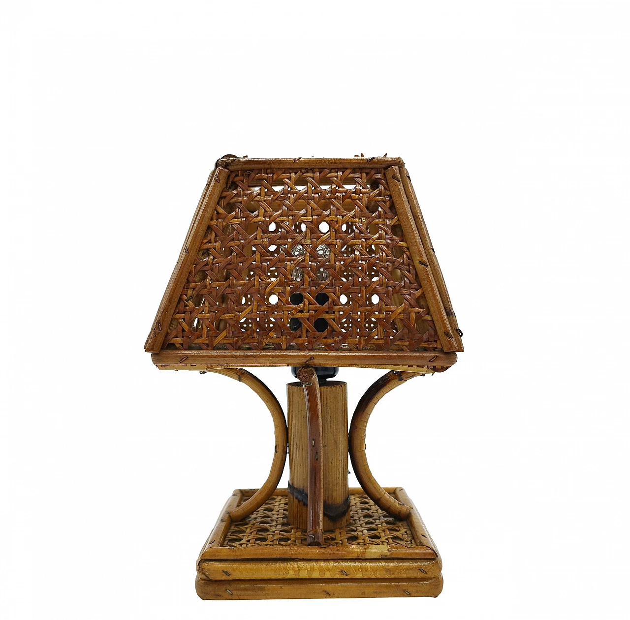 Rattan and bamboo table lamp, 1960s 1