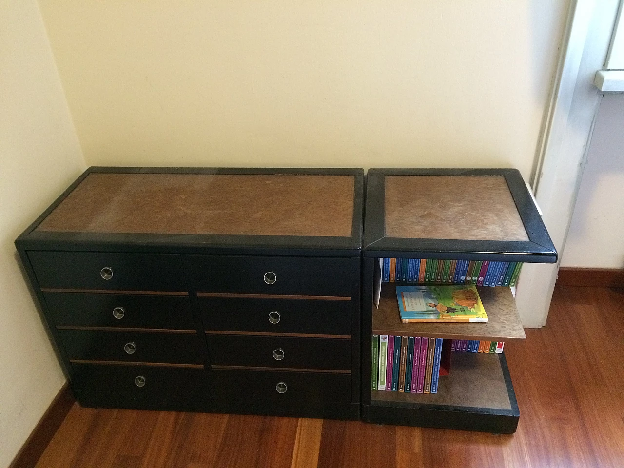 Walnut sideboard and two-body chest of drawers with shelves, 1960s 4