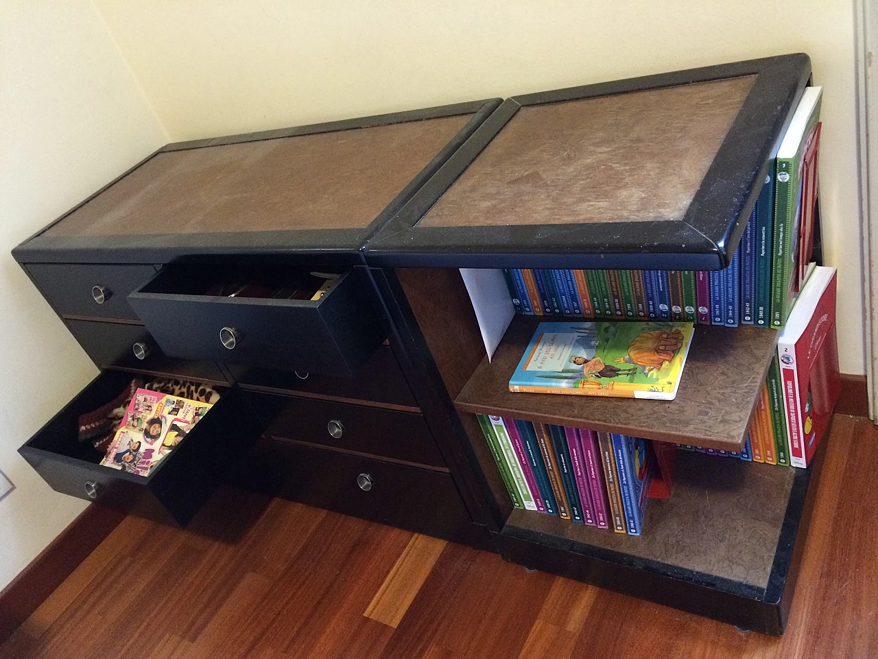 Walnut sideboard and two-body chest of drawers with shelves, 1960s 5