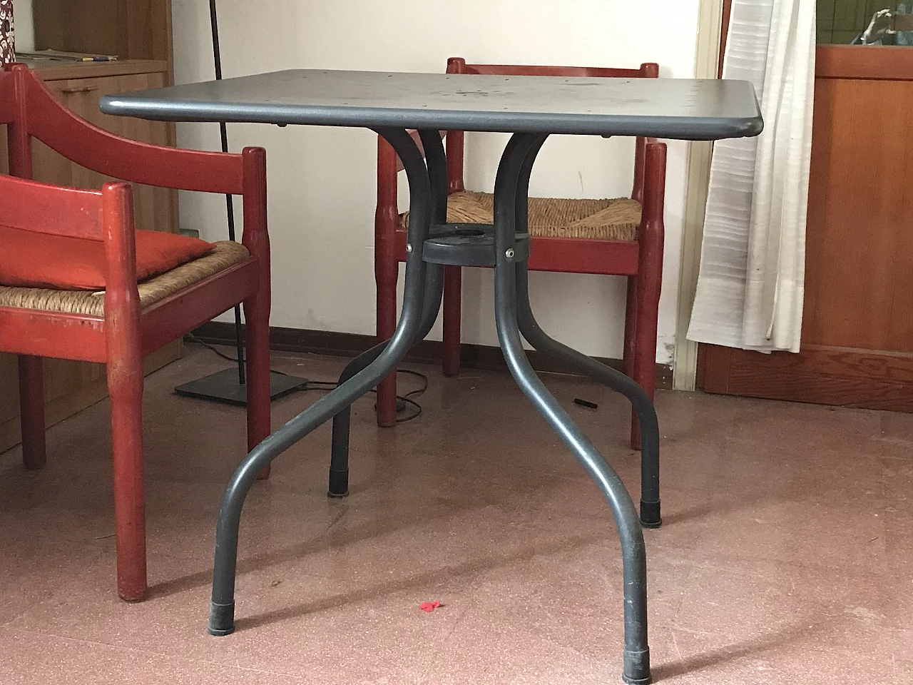 Galvanised and painted steel square garden table, 1990s 1