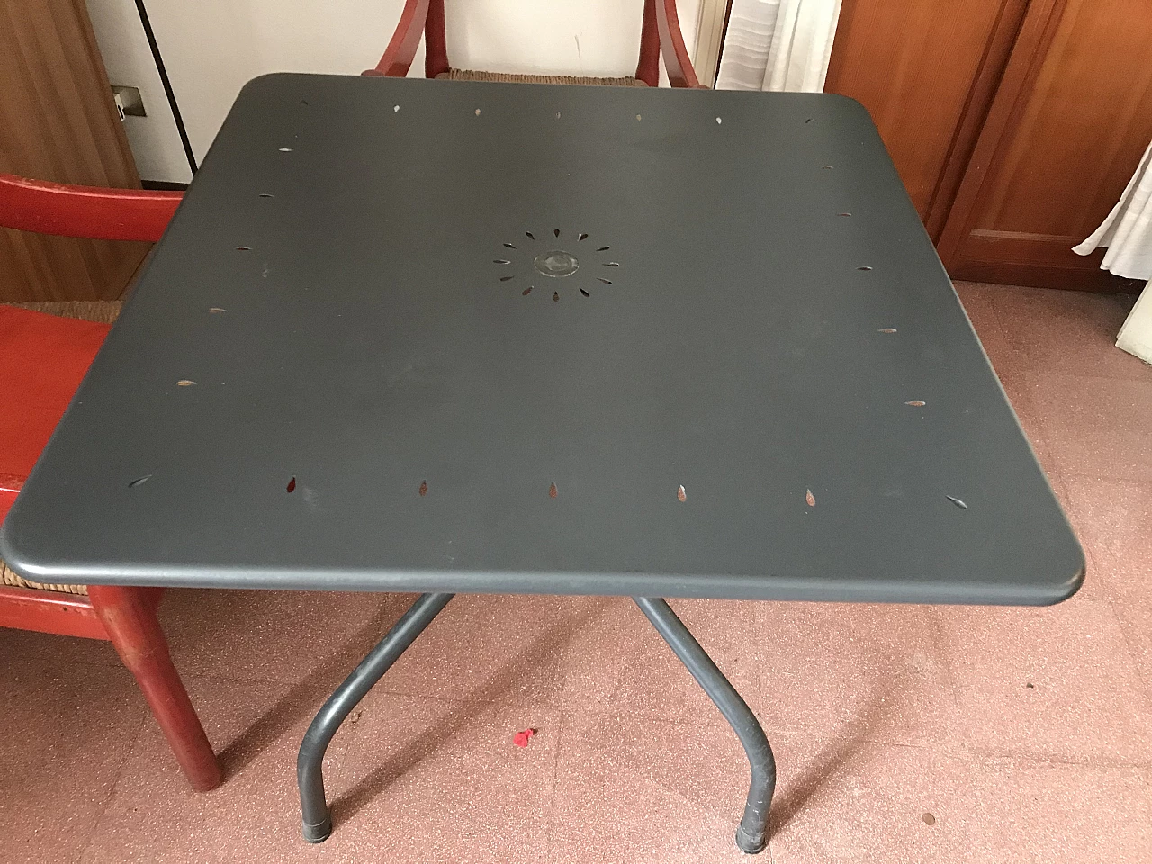 Galvanised and painted steel square garden table, 1990s 2