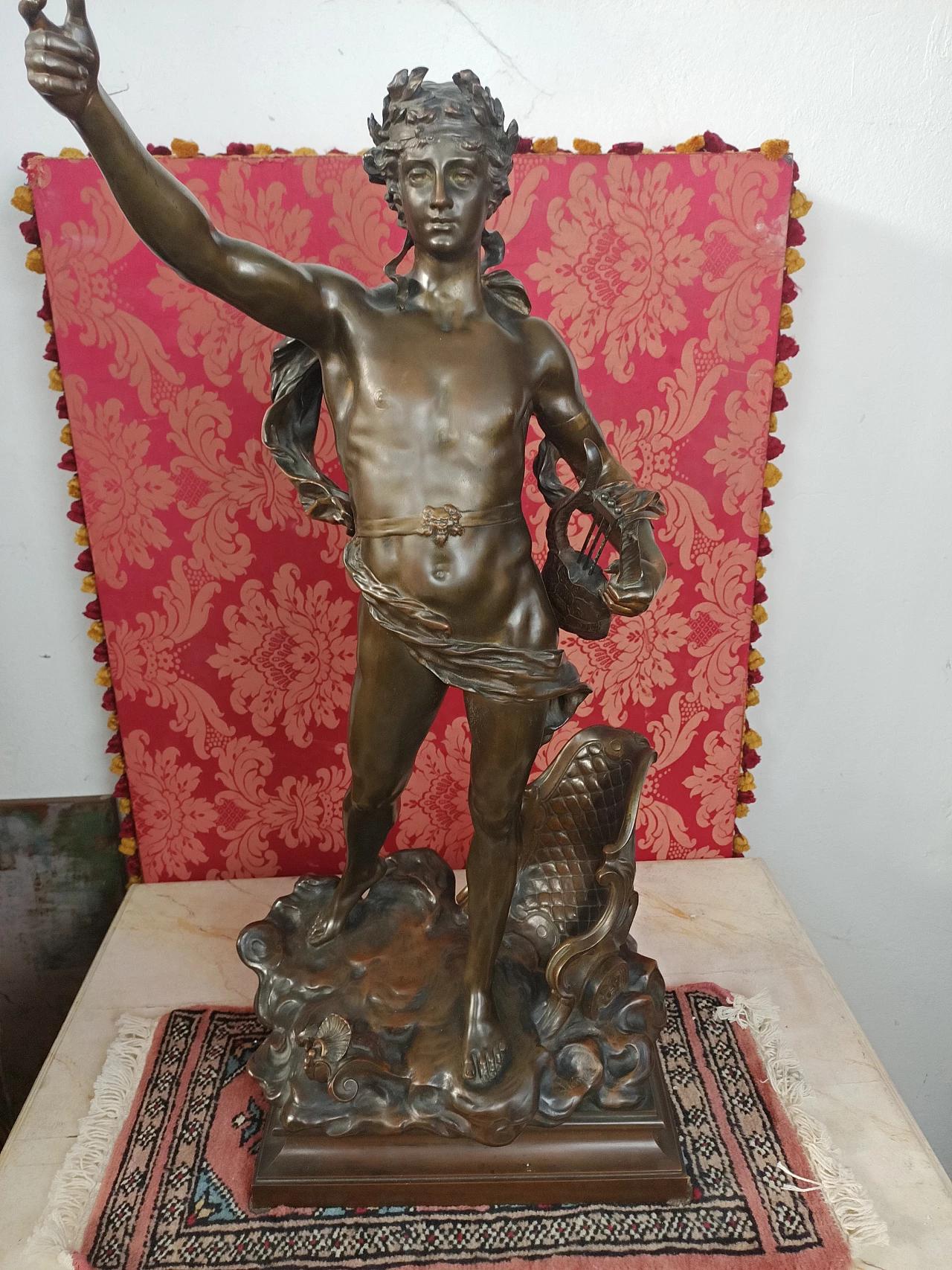 Bronze sculpture of figure with harp by Clement Leopold Steiner, 19th century 3