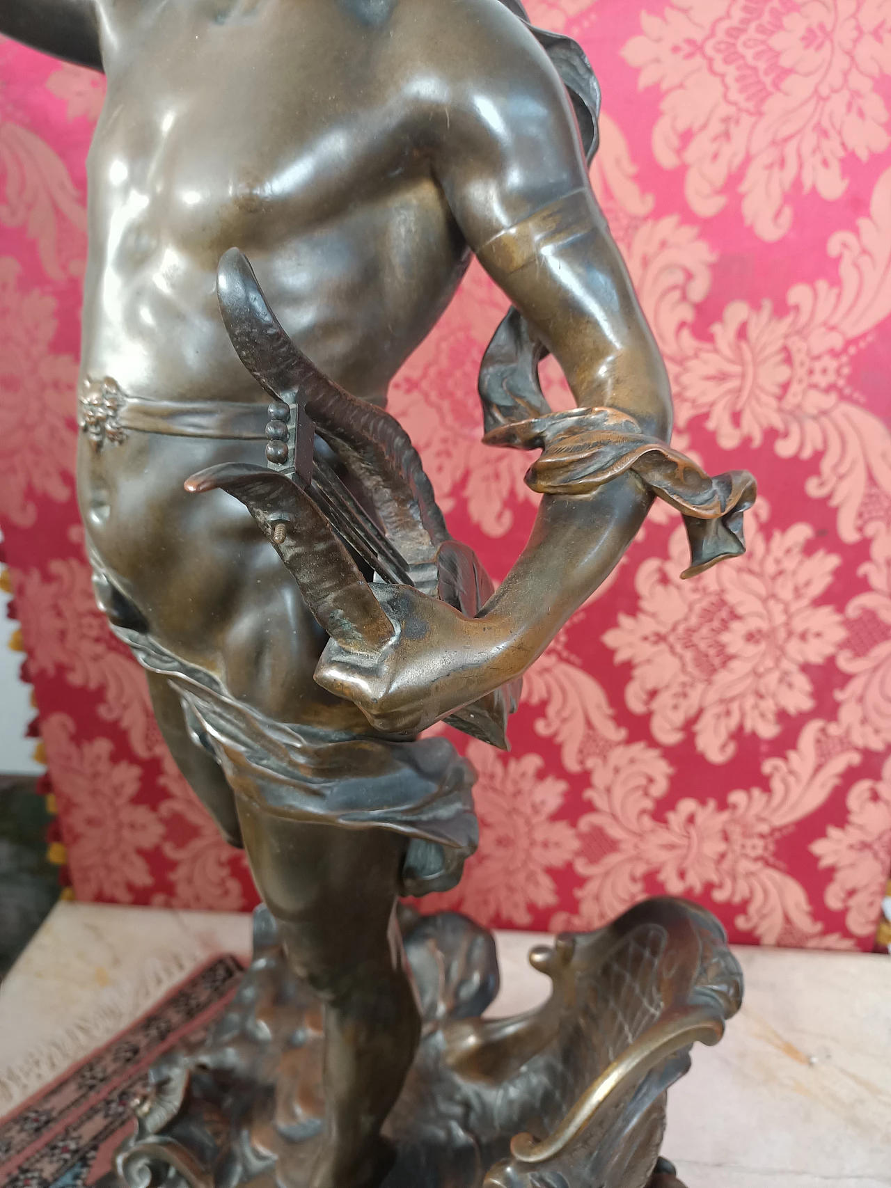 Bronze sculpture of figure with harp by Clement Leopold Steiner, 19th century 6