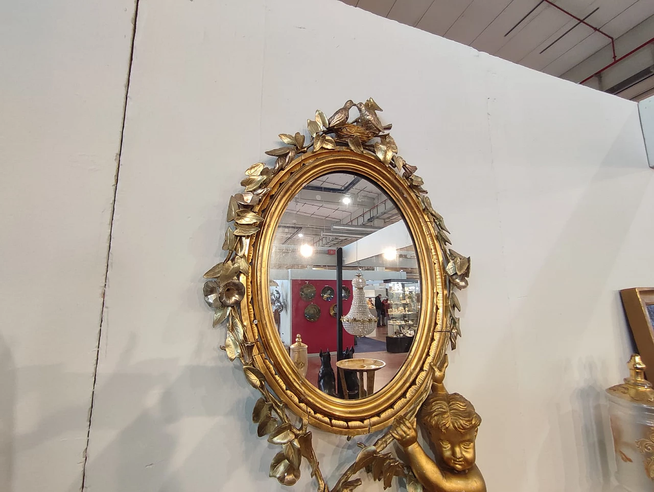 Wooden wall console table with gold leaf mirror, 1881 2