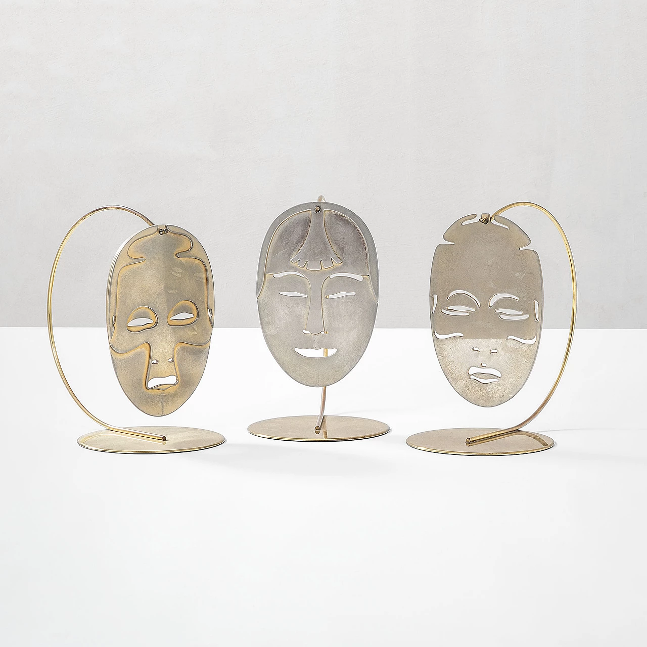 Lidia Selva, The Golden masks, laminated brass sculptures for Frigerio, 1970s 1