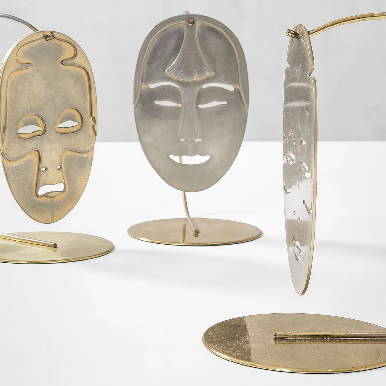 Lidia Selva, The Golden masks, laminated brass sculptures for Frigerio, 1970s 2