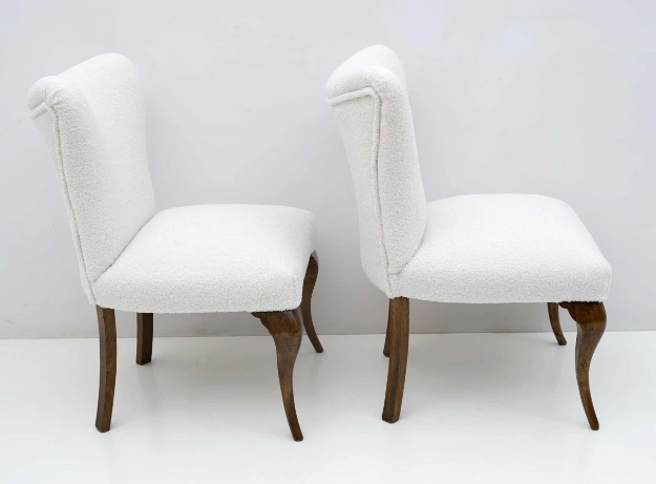 Pair of Chippendale style wood and white bouclé chairs, 1940s 7