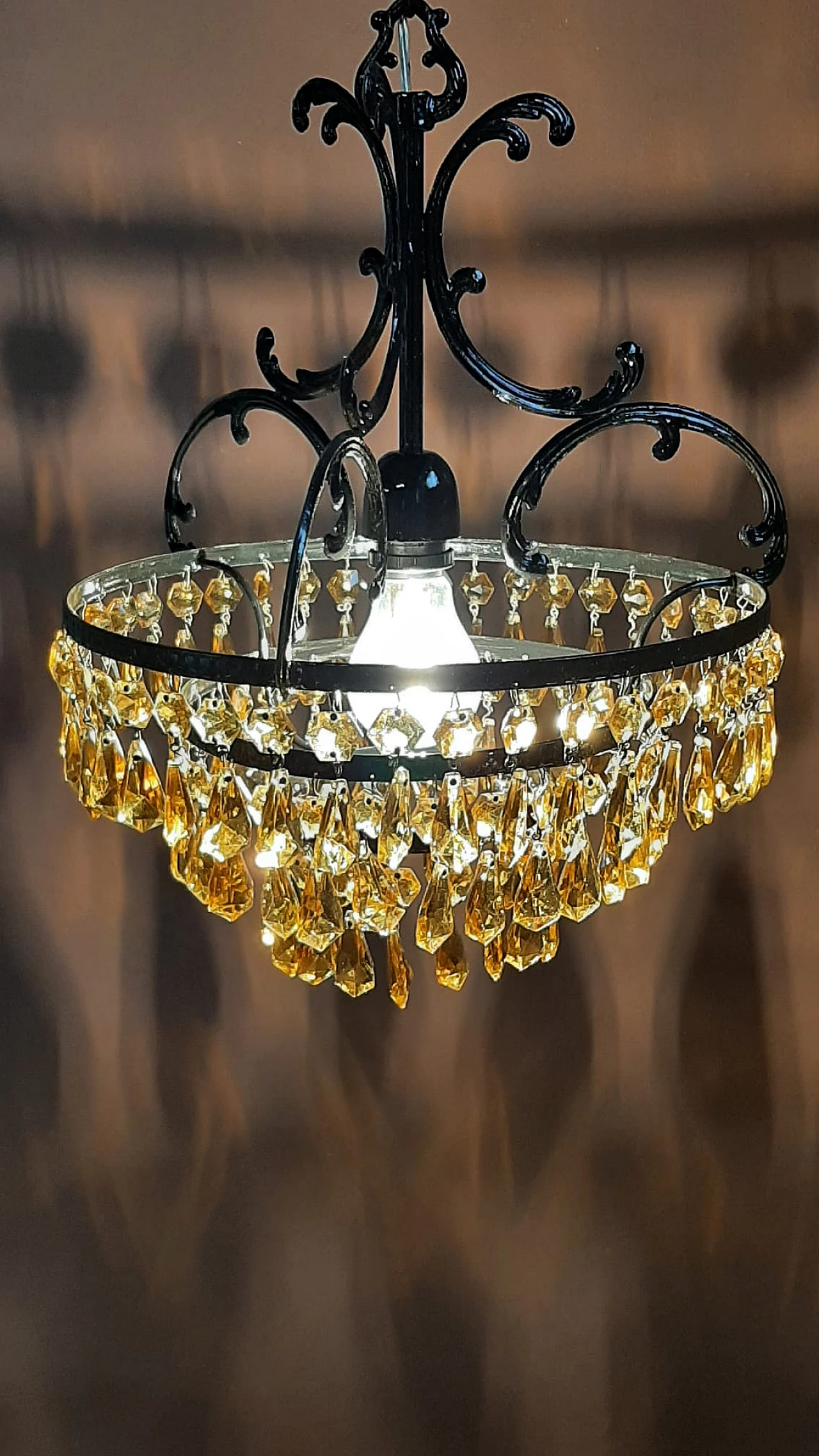 Chandelier and pair of wall lights with amber drops, 1960s 3