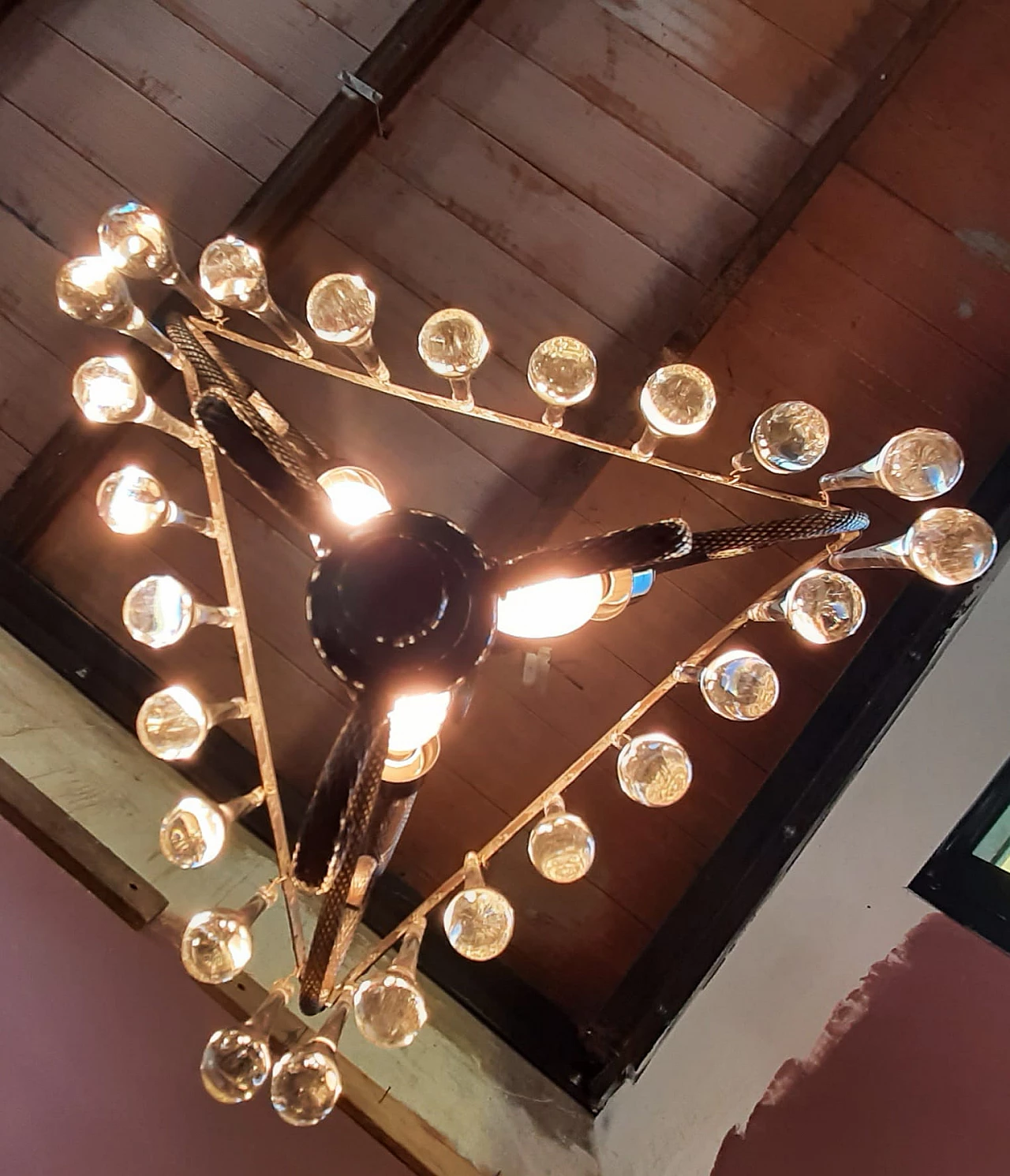 Three-light chandelier with extended drops, 1950s 3