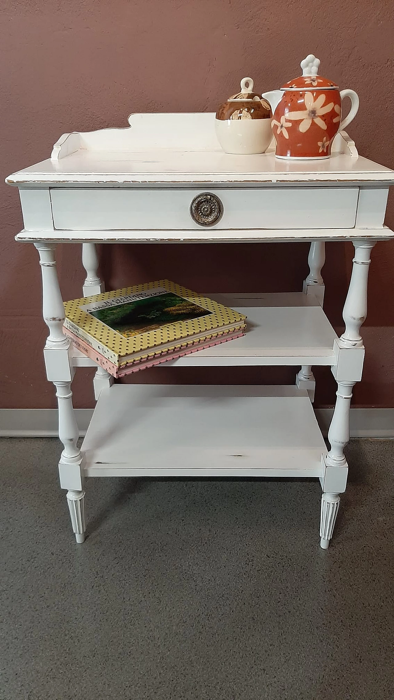 White wood coffee table with three shelves and drawer, 1960s 1