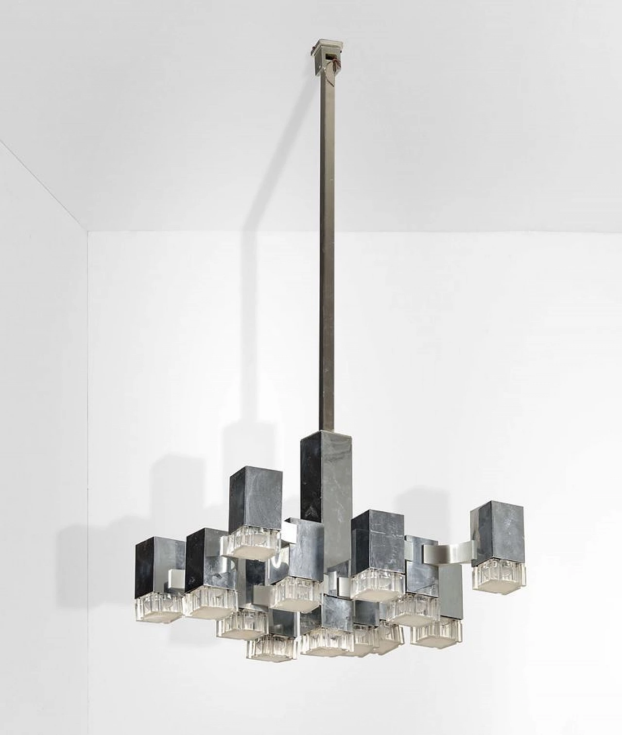 Cubic thirteen-light chandelier by Gaetano Sciolari, 1970s 4