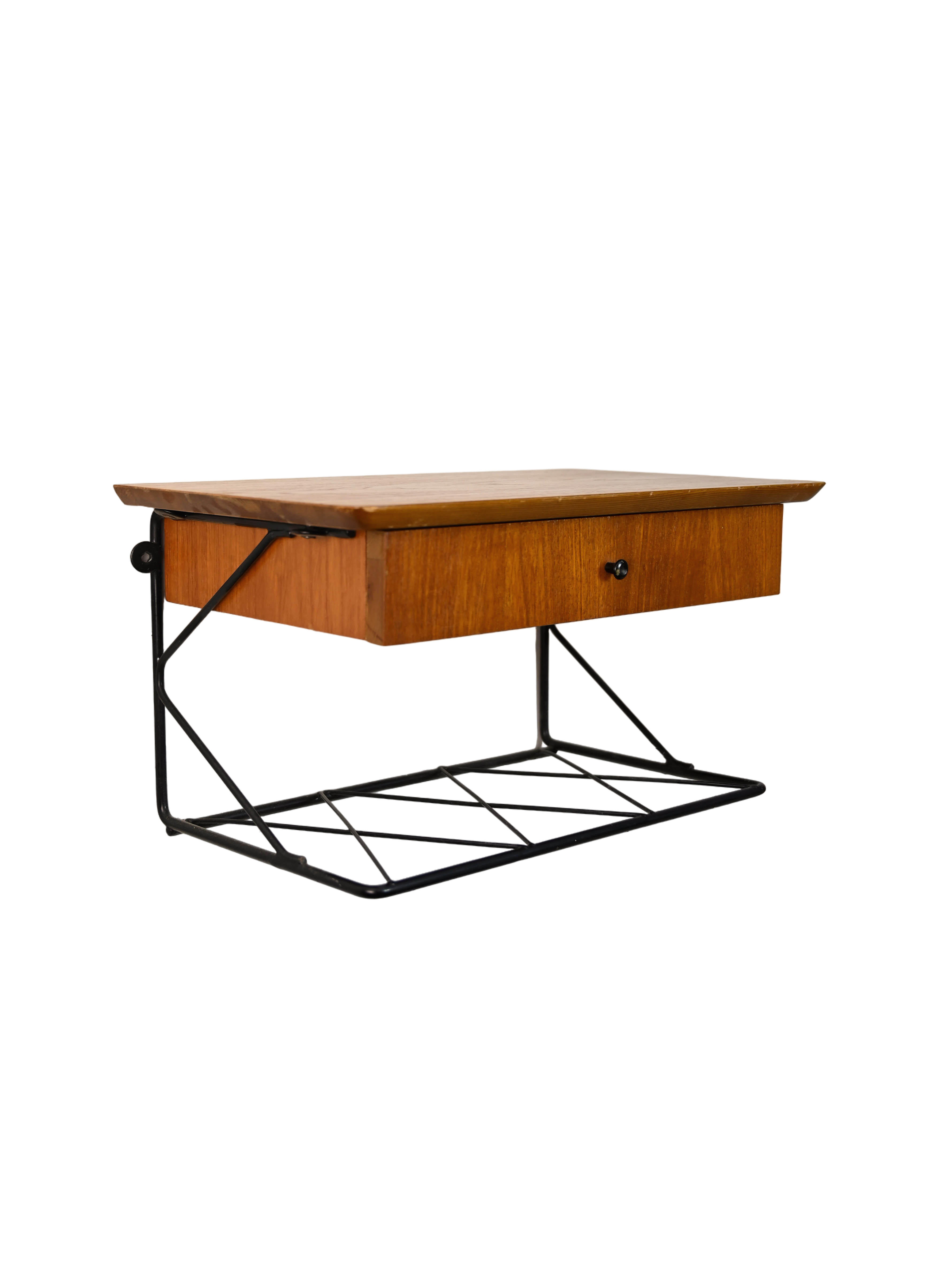 Scandinavian teak and metal hanging bedside table, 1960s | intOndo