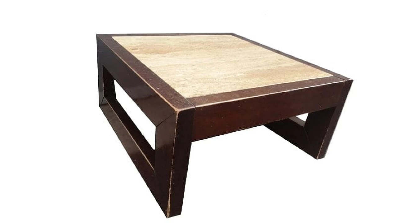 Square wood coffee table with travertine top 4