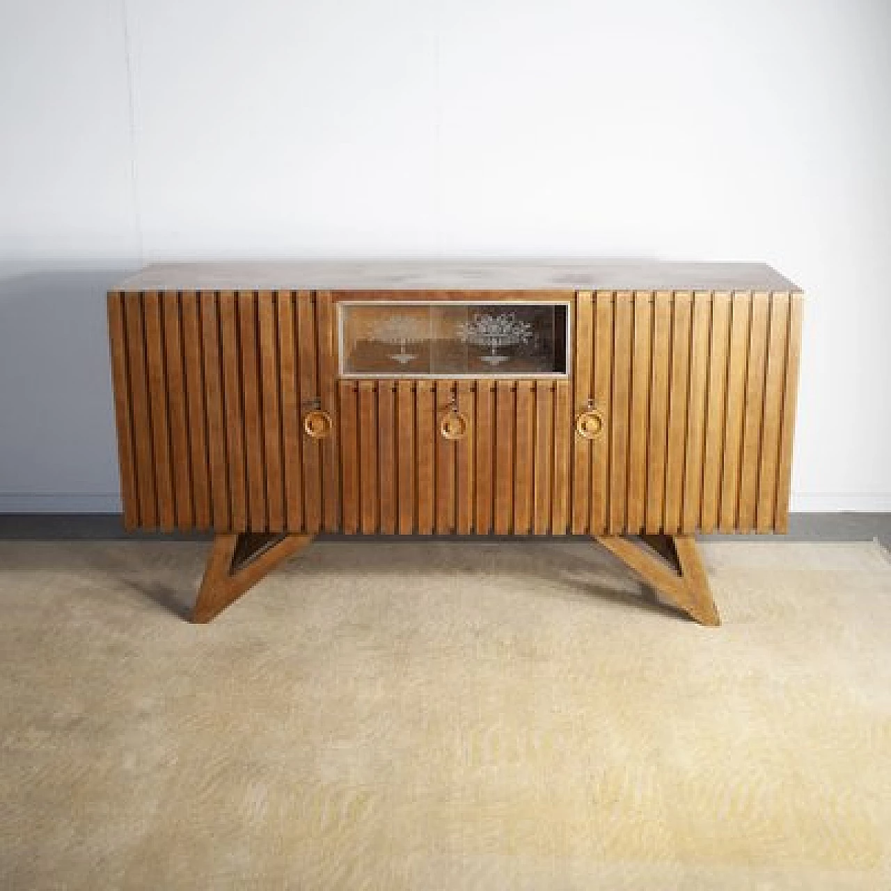 Light oak sideboard with two side doors in the style of Carlo Mollino, 1950s 1