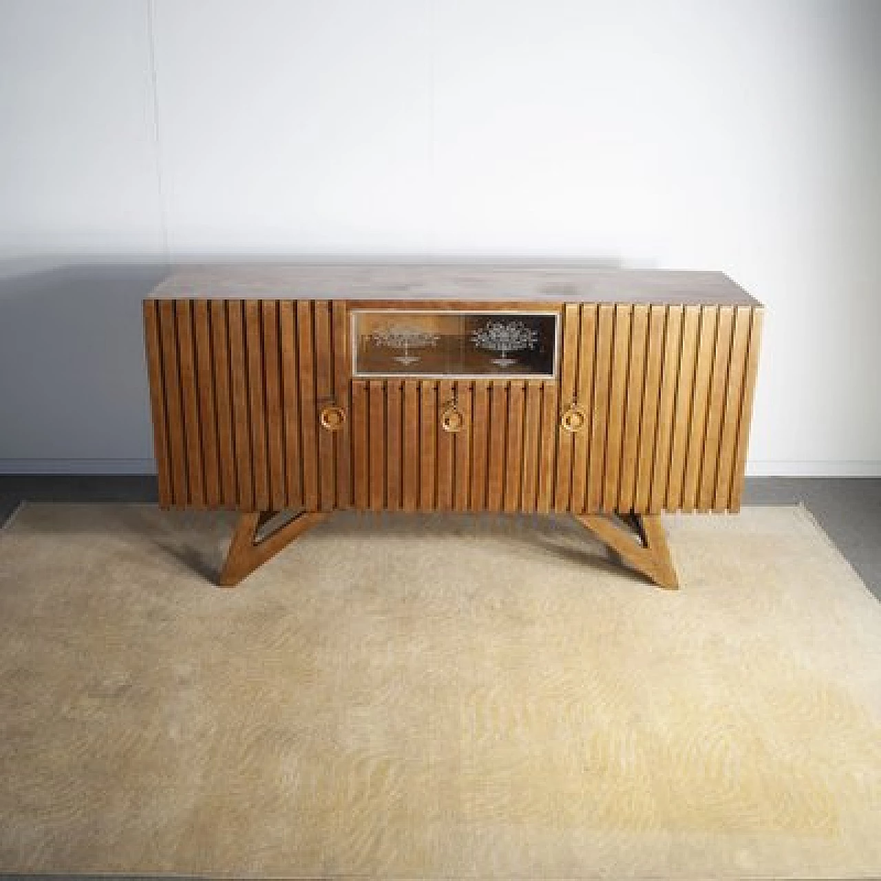 Light oak sideboard with two side doors in the style of Carlo Mollino, 1950s 3