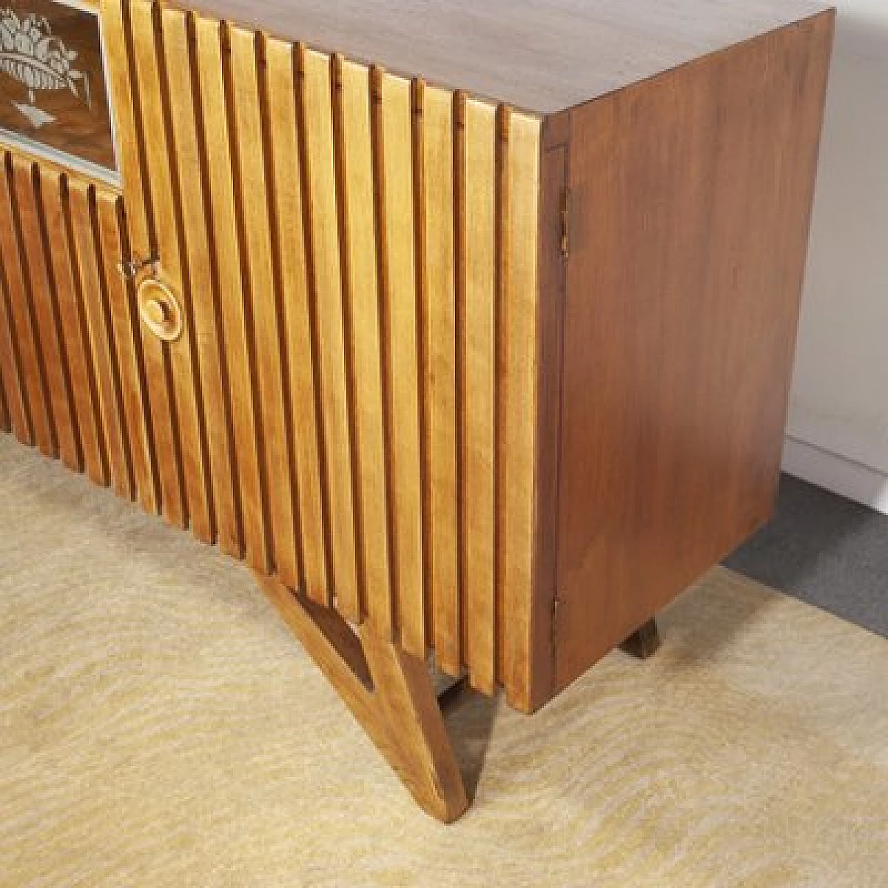 Light oak sideboard with two side doors in the style of Carlo Mollino, 1950s 4