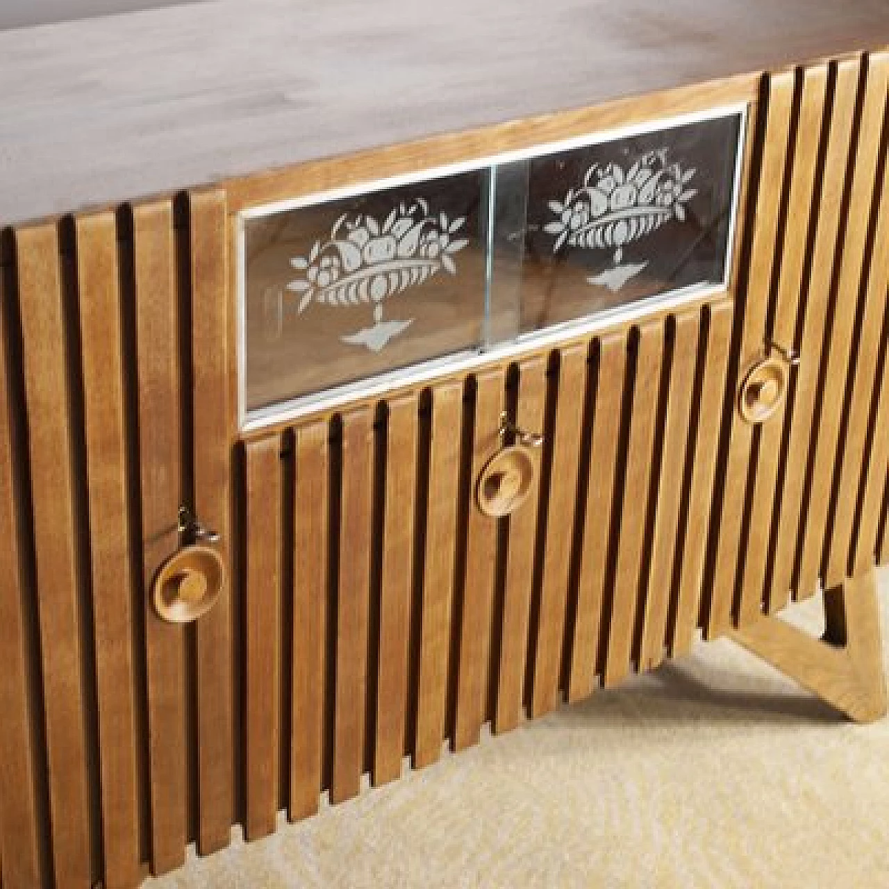 Light oak sideboard with two side doors in the style of Carlo Mollino, 1950s 8