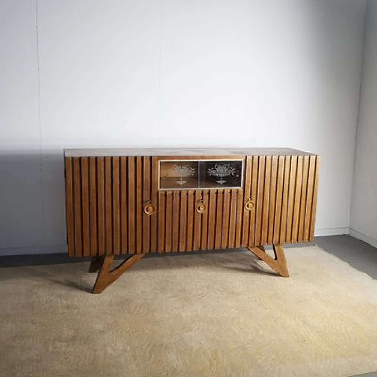 Light oak sideboard with two side doors in the style of Carlo Mollino, 1950s 9