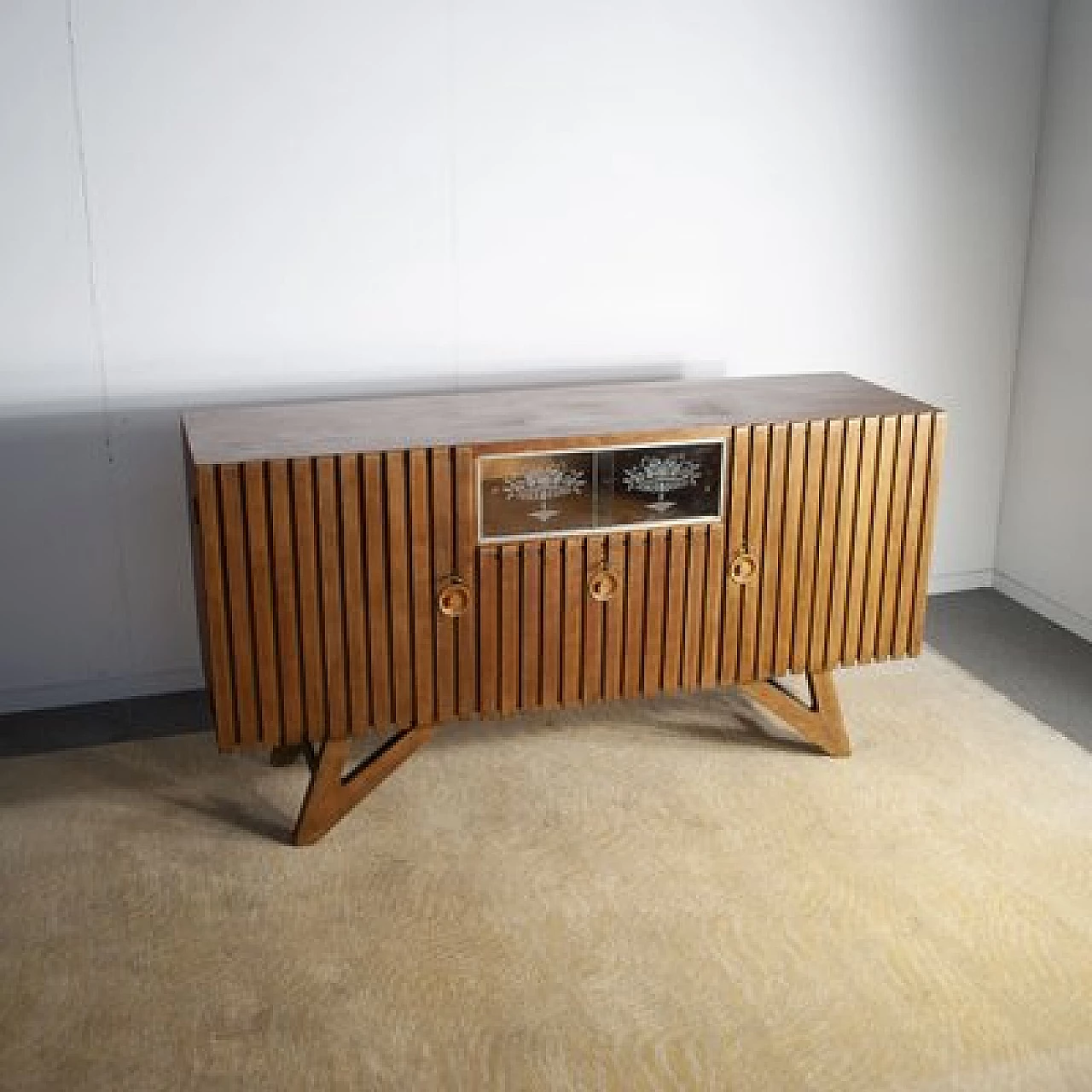 Light oak sideboard with two side doors in the style of Carlo Mollino, 1950s 11