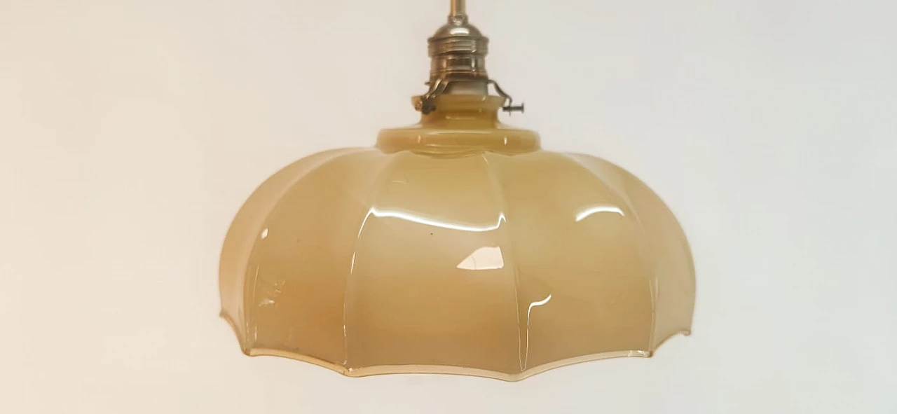 Brass and beige glass hanging lamp, 1950s 1