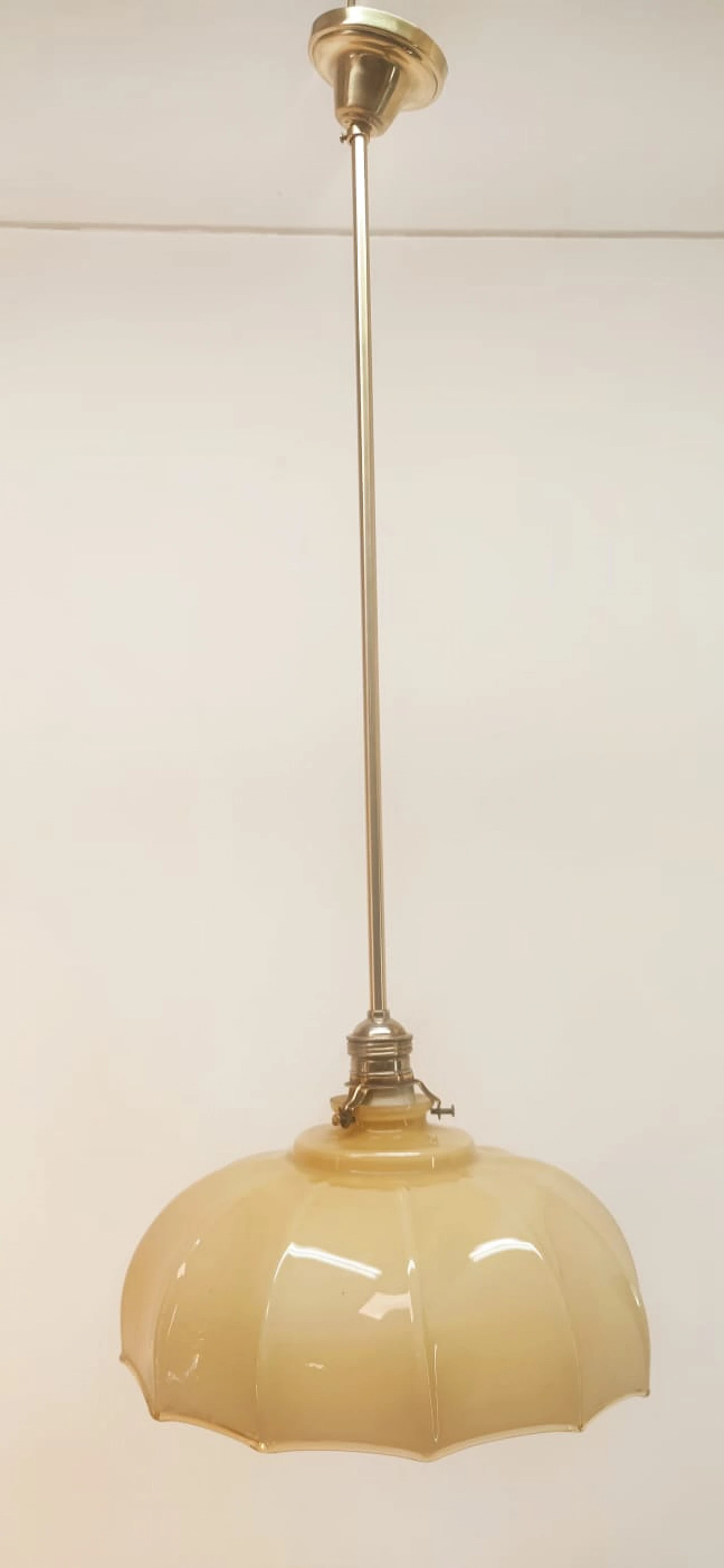 Brass and beige glass hanging lamp, 1950s 2