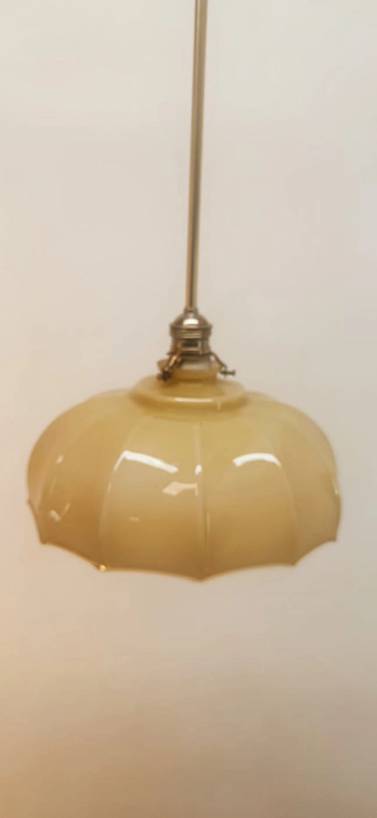 Brass and beige glass hanging lamp, 1950s 3