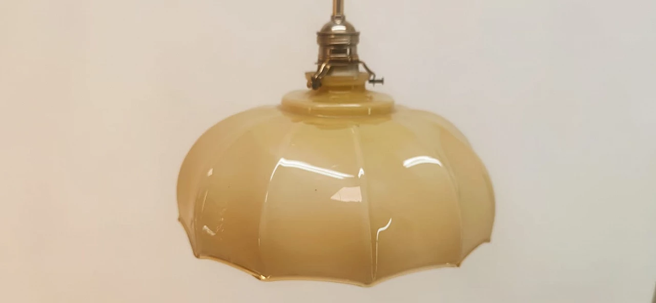 Brass and beige glass hanging lamp, 1950s 9