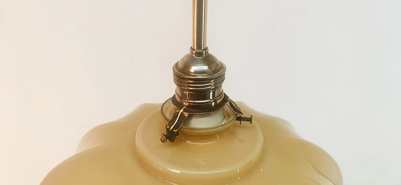 Brass and beige glass hanging lamp, 1950s 11