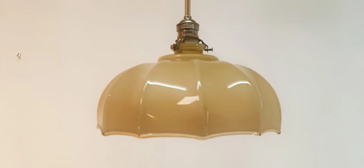 Brass and beige glass hanging lamp, 1950s 14