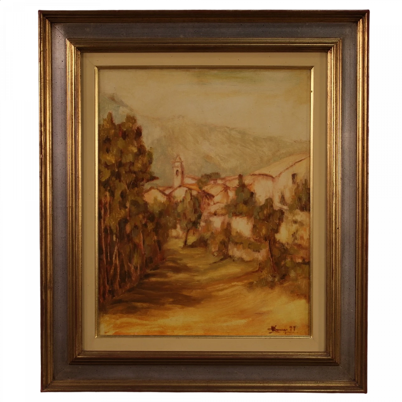 Italian painting of country village view, oil on canvas, 1977 16