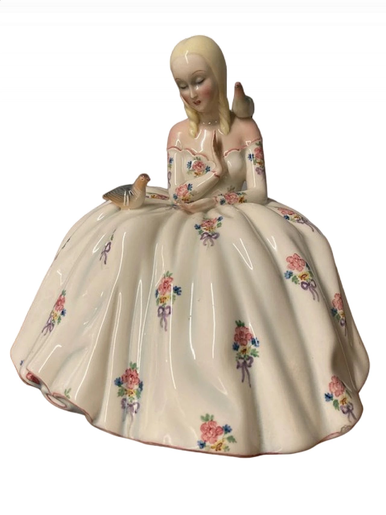 Art Deco statuette of lady with doves by Giovanni Ronzan, 1940s 11