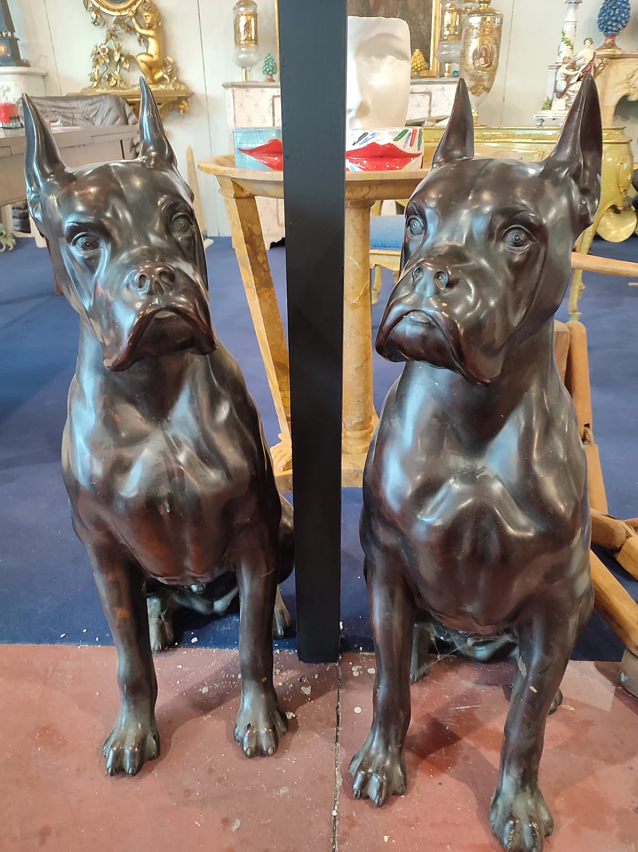 Pair of bronze cast sculptures of boxer dogs, 1930s 1