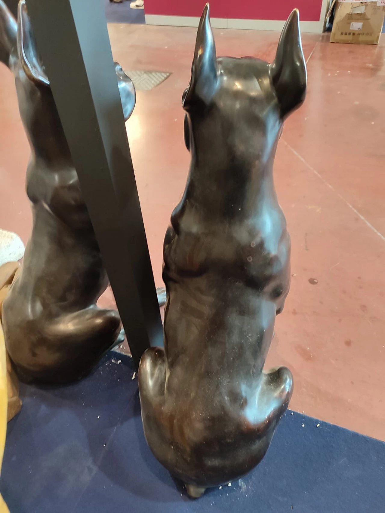 Pair of bronze cast sculptures of boxer dogs, 1930s 3