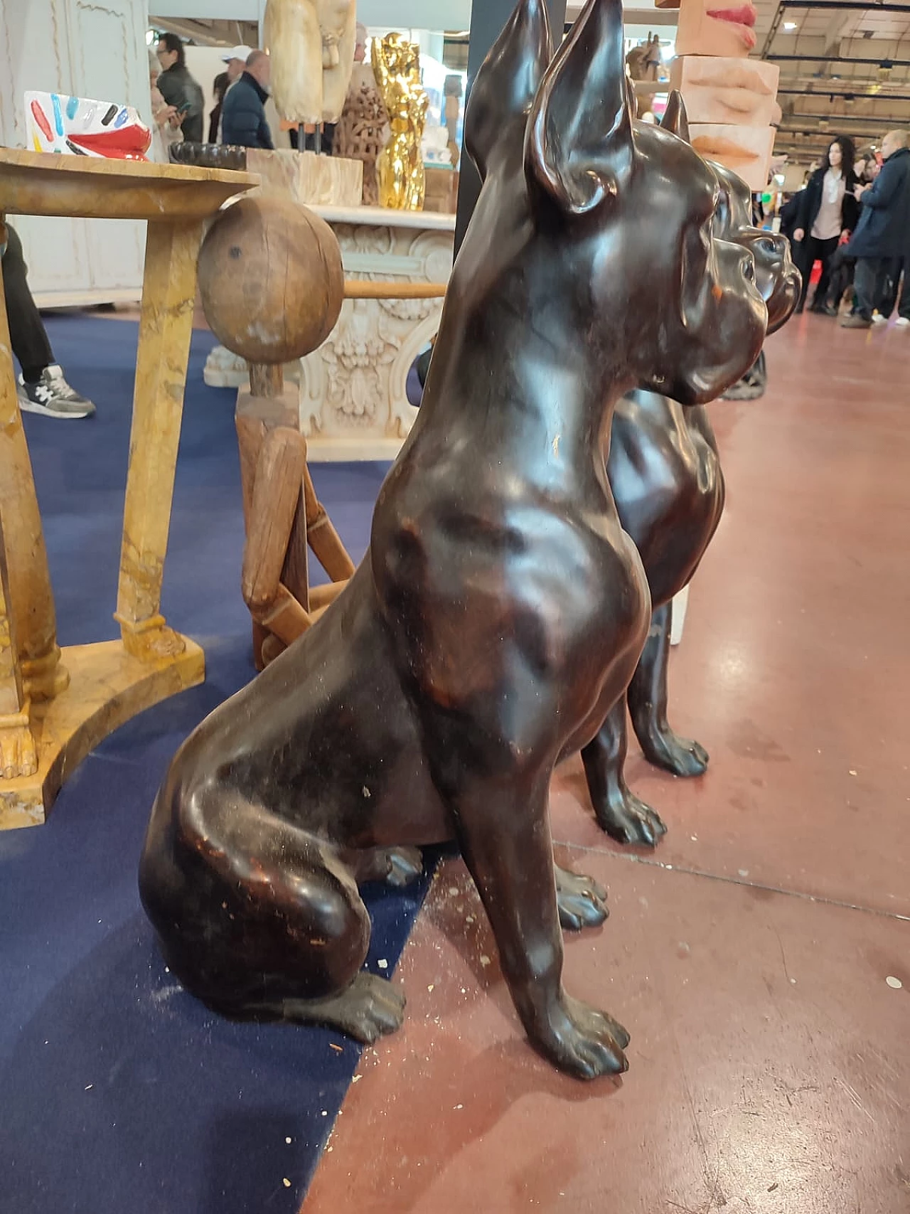 Pair of bronze cast sculptures of boxer dogs, 1930s 4