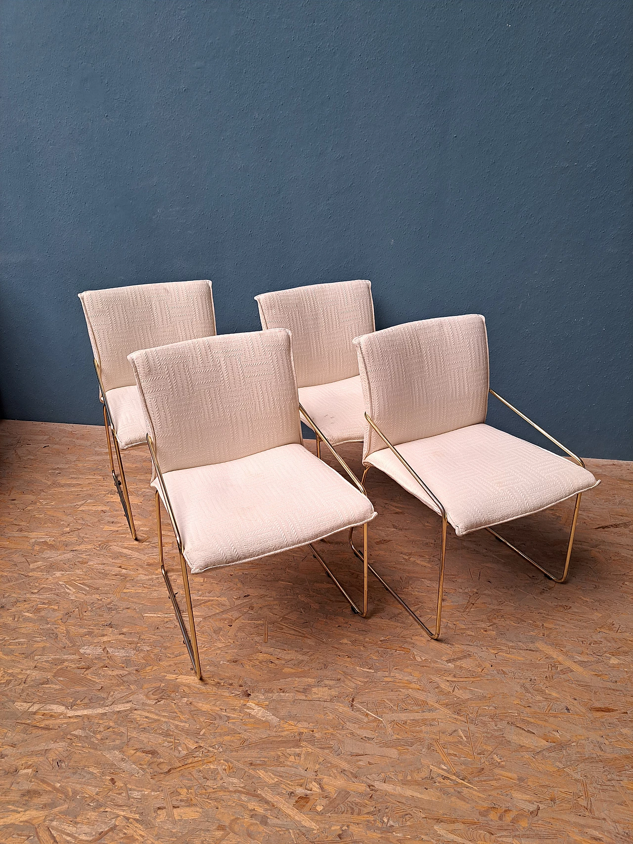 4 Chairs with brass-plated tubular metal frame by Otto Gerdau, 1960s 1