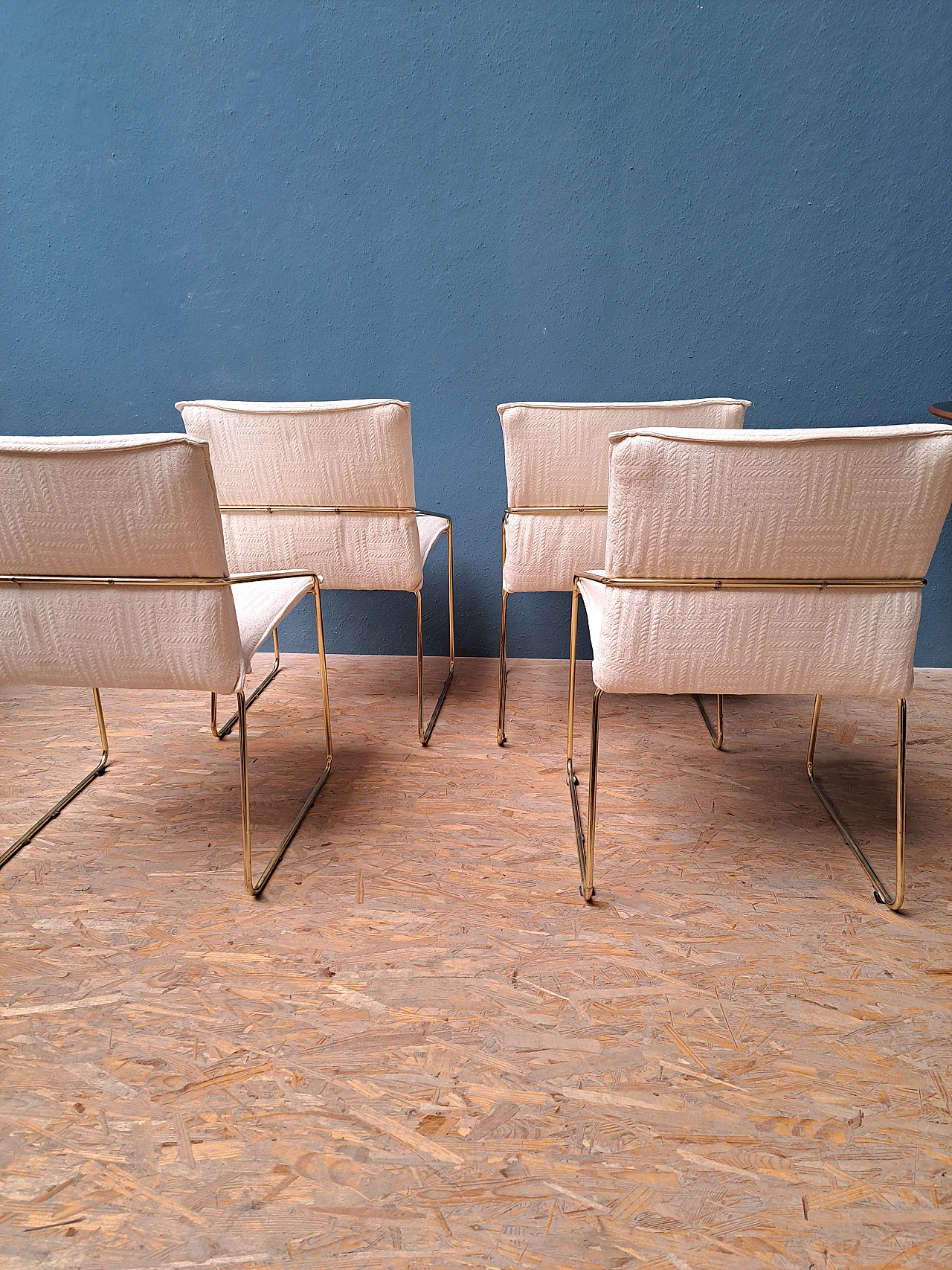 4 Chairs with brass-plated tubular metal frame by Otto Gerdau, 1960s 3