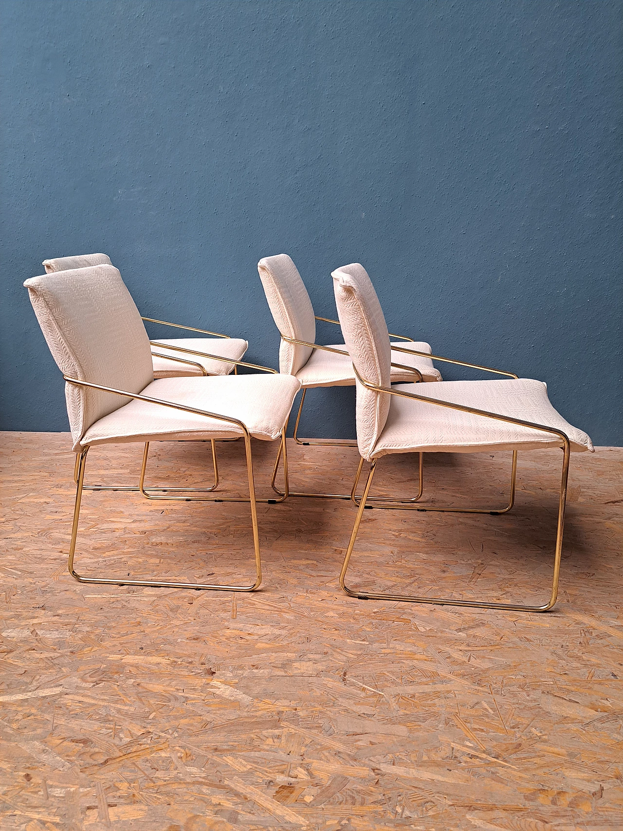 4 Chairs with brass-plated tubular metal frame by Otto Gerdau, 1960s 5