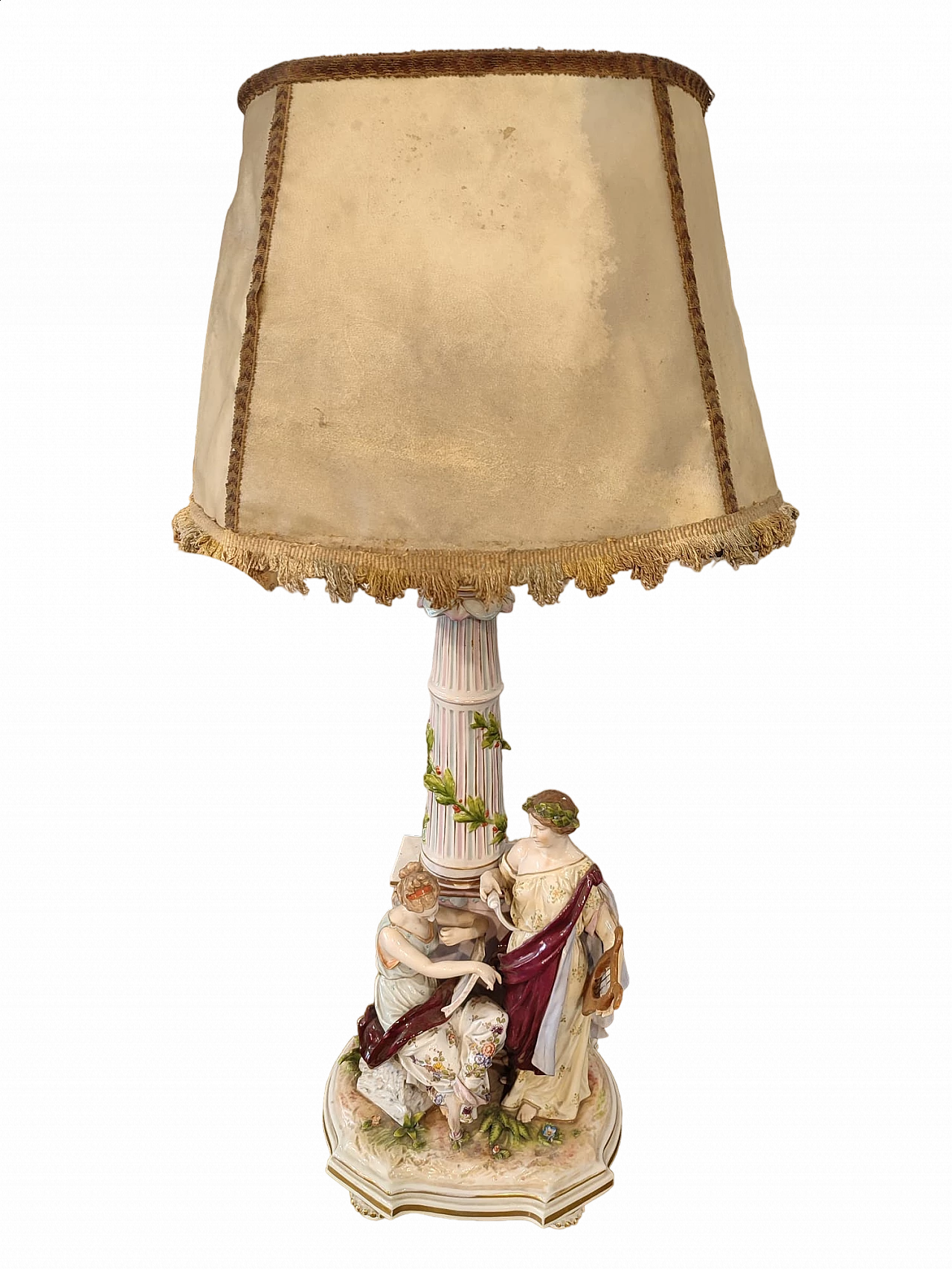 Art Nouveau table lamp with fringed shade, 19th century 6