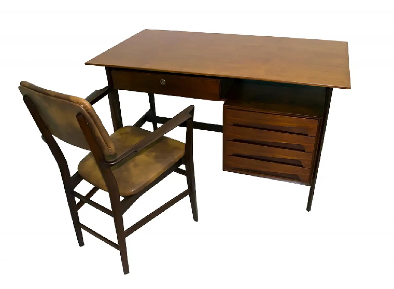 Teak wood desk and chair by Vittorio Dassi, 1950s 1