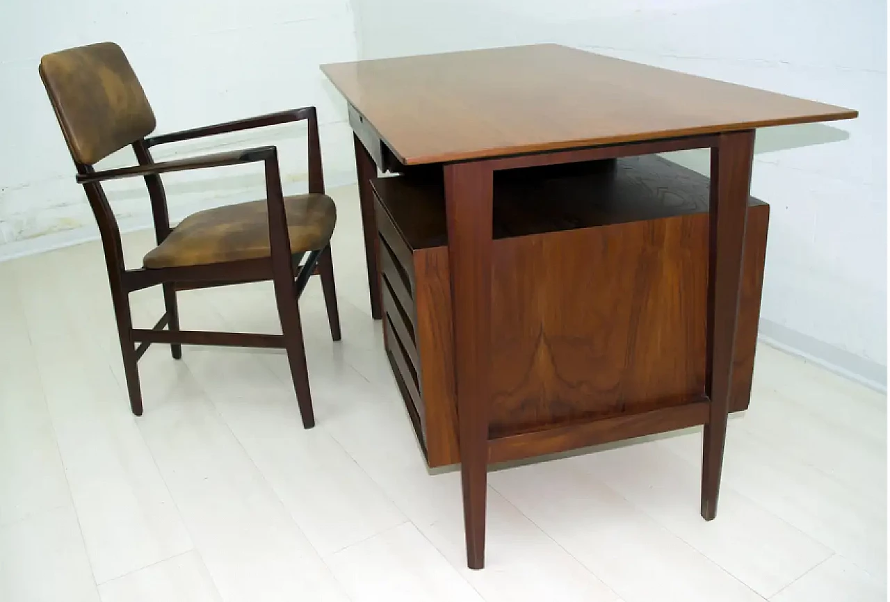 Teak wood desk and chair by Vittorio Dassi, 1950s 2