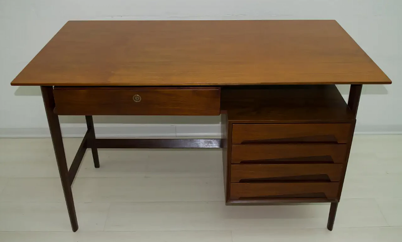 Teak wood desk and chair by Vittorio Dassi, 1950s 3