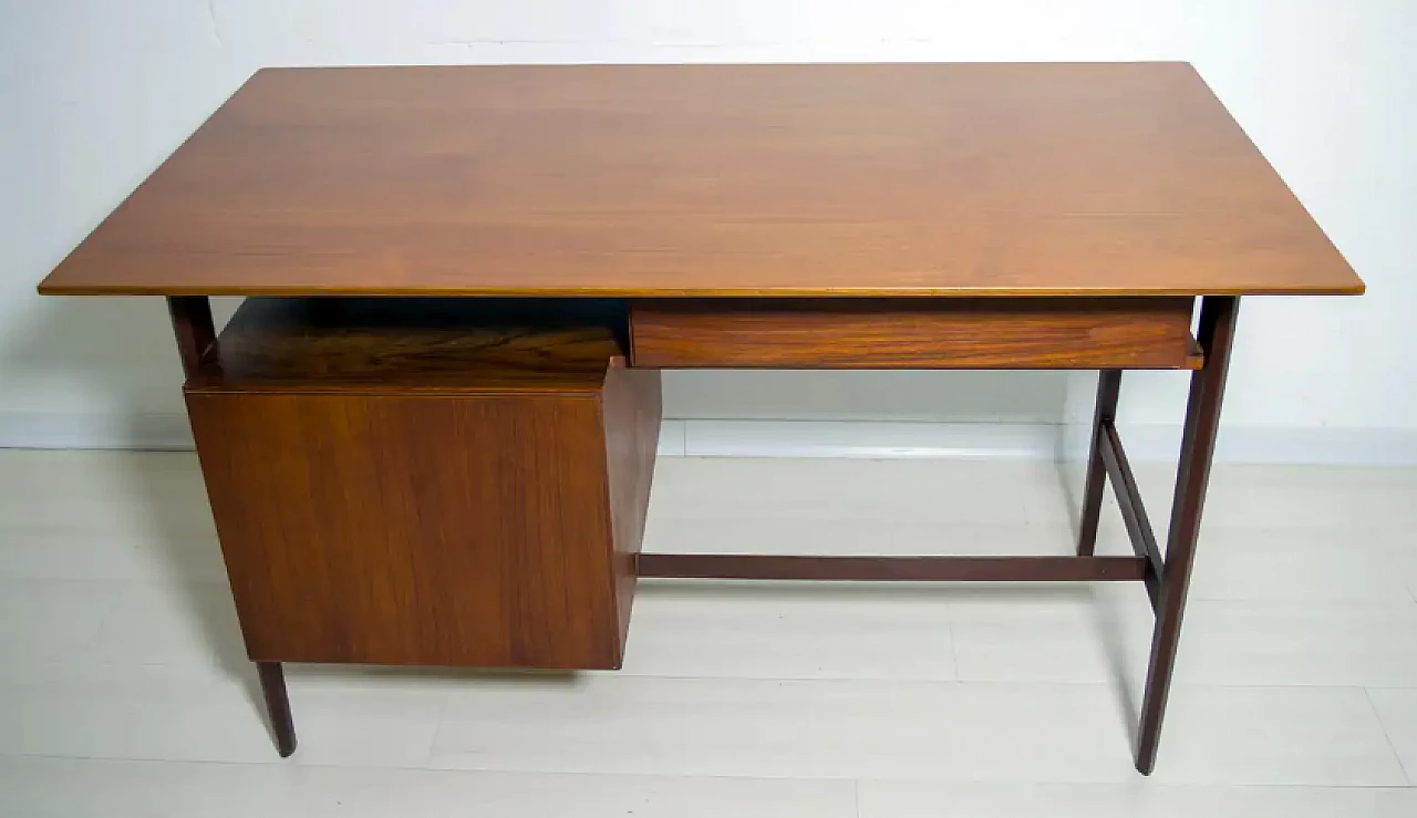 Teak wood desk and chair by Vittorio Dassi, 1950s 10