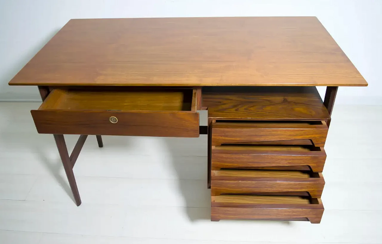 Teak wood desk and chair by Vittorio Dassi, 1950s 11