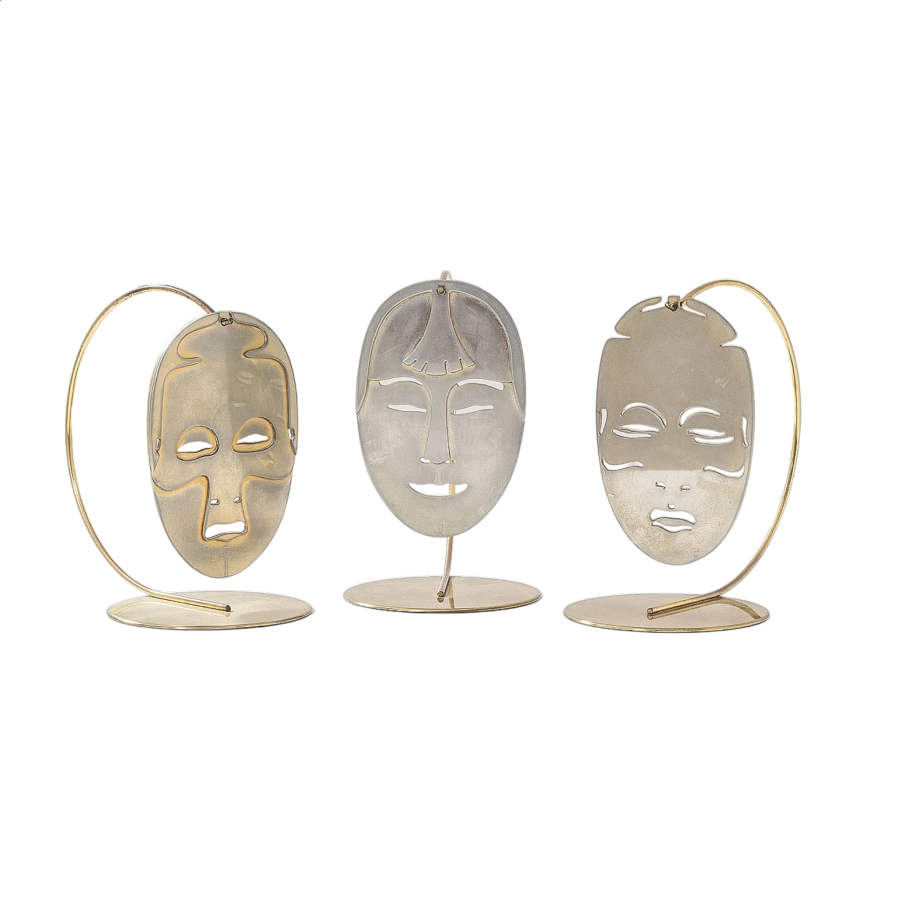 Lidia Selva, The Golden masks, laminated brass sculptures for Frigerio, 1970s 6