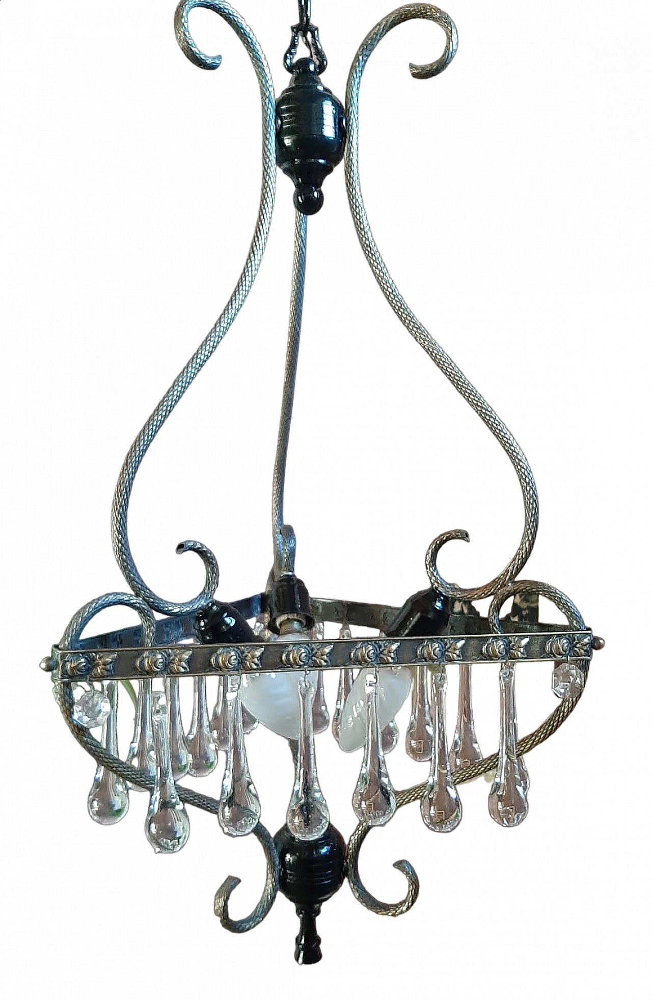 Three-light chandelier with extended drops, 1950s 7